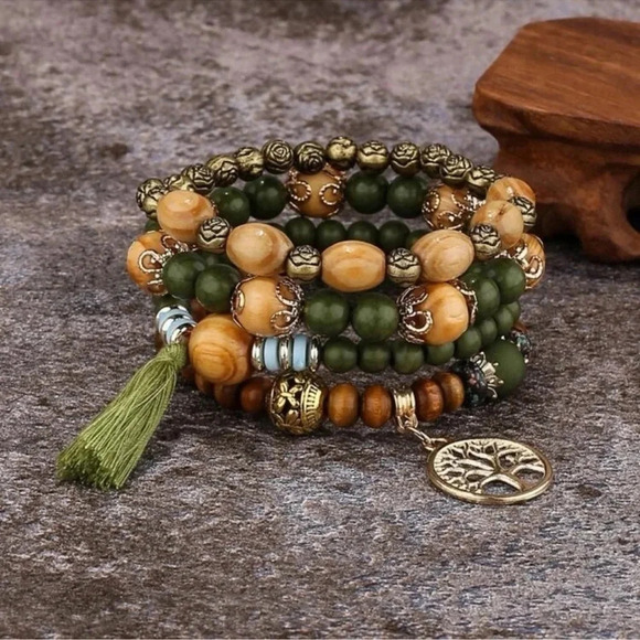 2 LEFT! 4 piece Tree of Life Bohemian Beaded Bracelet Set - Picture 2 of 4